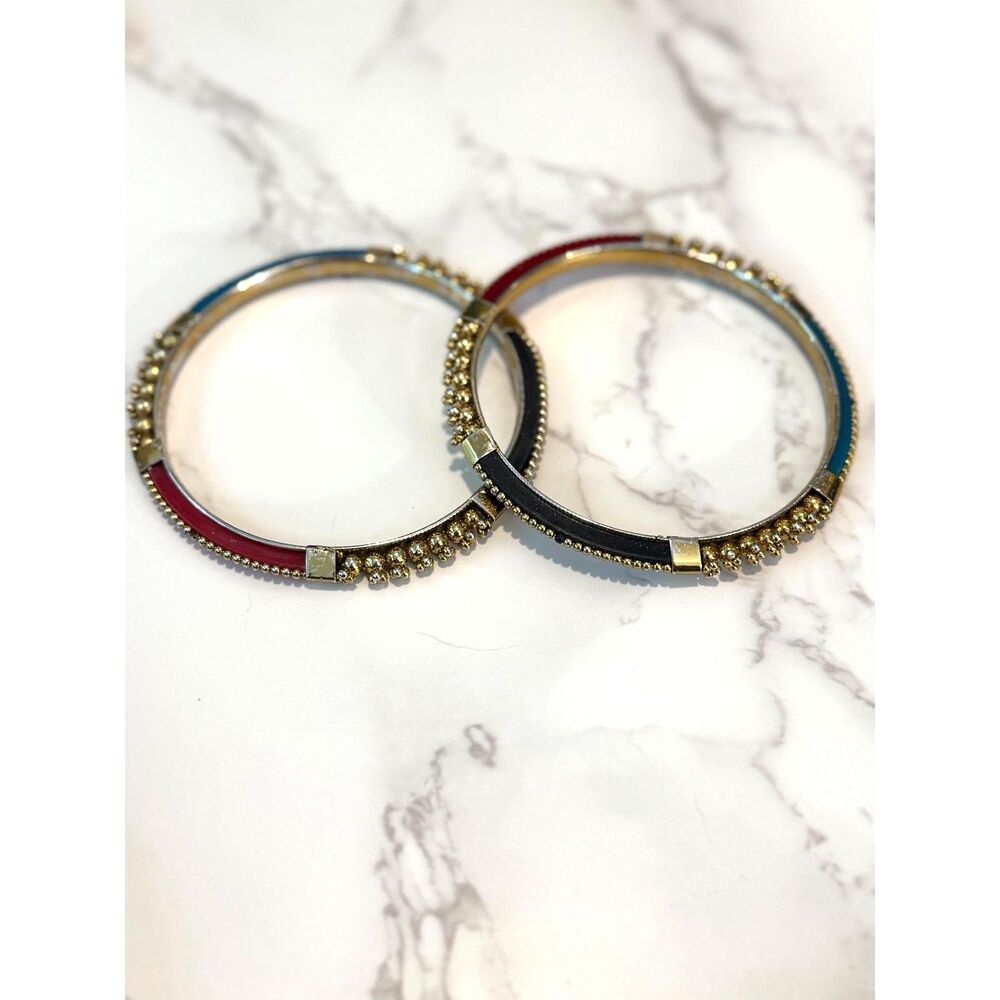 Bollywood Style Tri-Color Bangle Bracelets - Picture 3 of 4